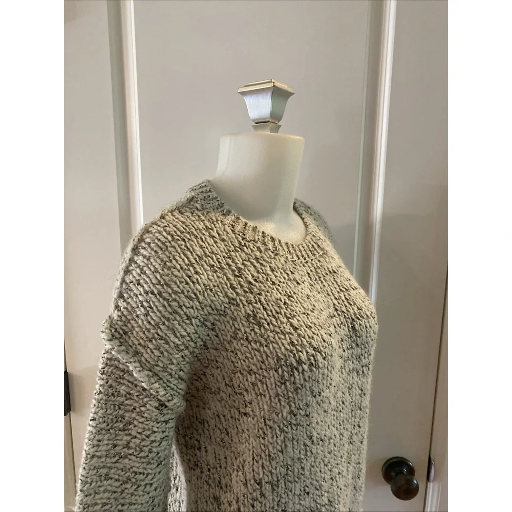 J. Crew Chunky Knit Ivory Gray Crew Neck Sweater Size S Cotton Wool Alpaca Women